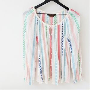 Anthropologie Payal Pratap Embroidered Multicolored Stripe Manna Peasant Top
